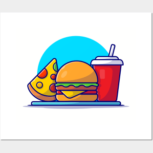 Burger, Pizza And Soda Cartoon Vector Icon Illustration Posters and Art